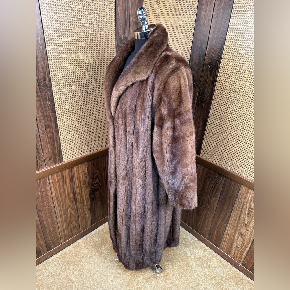 LABELLE FOURRURE FULL LENGTH BROWN RANCH MINK FUR COAT JACKET SIZE 2XL - Picture 4 of 11